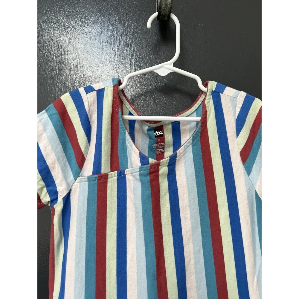 Tea Collection Girls Short Sleeve Wrap Neck Dress Regatta Blue Stripes Size 10